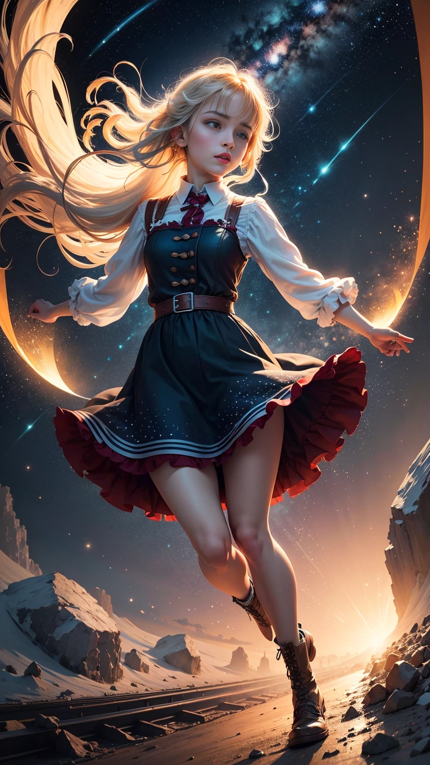 The starry sky is bright and bright ,The starry sky rotates around the camera,Professional photography,motion blur,Super details,masterpiece,high quality,ultra high resolution,16k,Very realistic,
