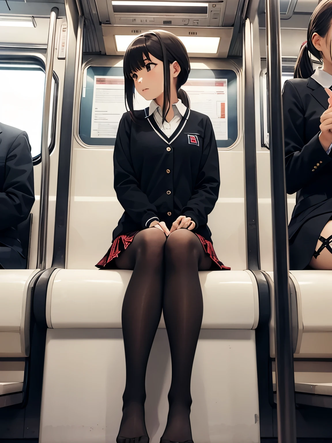 Black-haired high school girl wearing a plaid skirt、Camel hoof、clitoris、No panties、pussy juice、embarrassed from、Sheer nipples、、red blush、Teary-eyed、masturbation、Open your crotch、masturbated、cum on、orgasm、Longhaire、On the train、Iki crazy