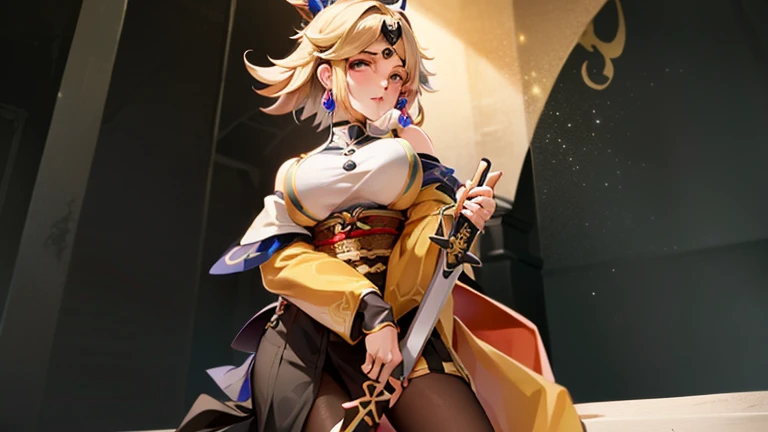 A person wearing a costume、Close-up of woman holding sword, Ayakashi original god impact, Ayaka game genshin impact, Onmyoji, wlop sum sakimichan, A peach as juicy as a human, Keda, Onmyoji detailed art, Inspired by Yang Jin, hero pose, Senna in League of Legends, it was