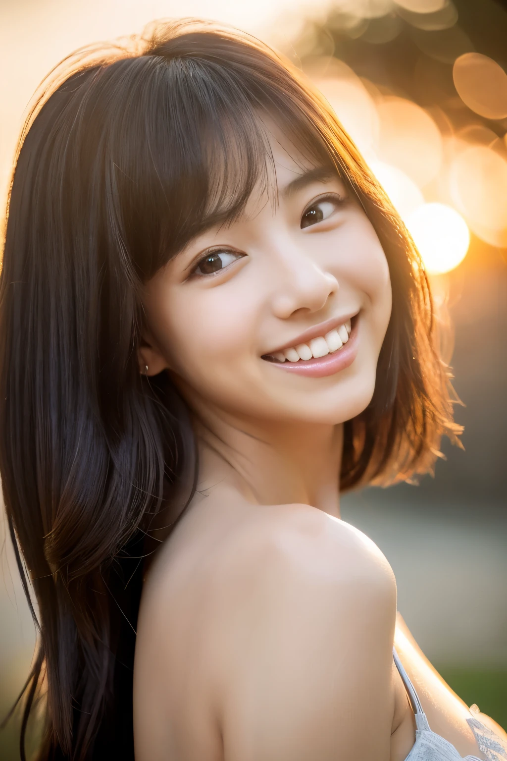 8K, (超realistic: 1.35), (realistic: 1.4), one personの美しい日本人の女の子, (((The best smile released))), one person, (((are having fun)))、light makeup, masterpiece, 超High resolution, High resolution, one person, sexy white silk underwear、 puberty, one personの少女, ((perfect body)), ((best image quality)), ((time)), ((very delicate and beautiful)), ((Very shallow depth of field)), nffsw, ((incredibly shallow depth of field. Familiar)), (((very delicate and beautiful))), (((Very shallow depth of field))), nffsw, (((incredibly absurd))), (((perfect body))), (((look at the camera)))), (((normal size breasts))), (((serious face))), (((Hair can be long or short))), myself+background, dynamic angle, female focus, {particles of light}、 詳細なbackground、((paul hedley))、soft lighting、(dramatic)sunset、sunset、とても美しいsunset、live action、genuine、top angle、cute smile、(backgroundぼかし)、18-year-old、thin、((Wind))、((movement))、((emotion))、((colorful))、((baby face))、((beautiful teeth))、backgroundは海
