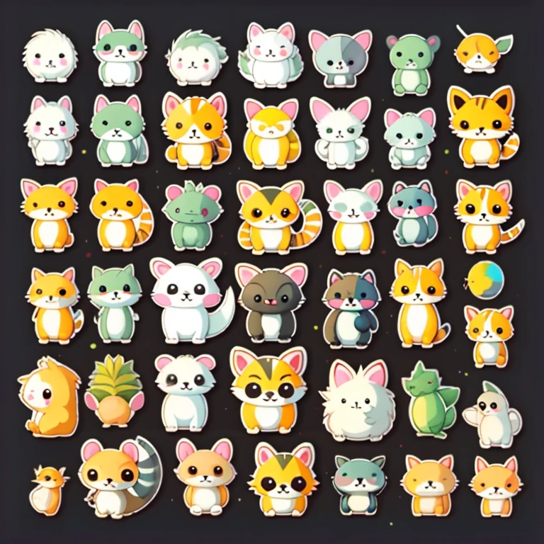 sticker，，adorable，cute，adorable，Chibi of different animals on simple background，