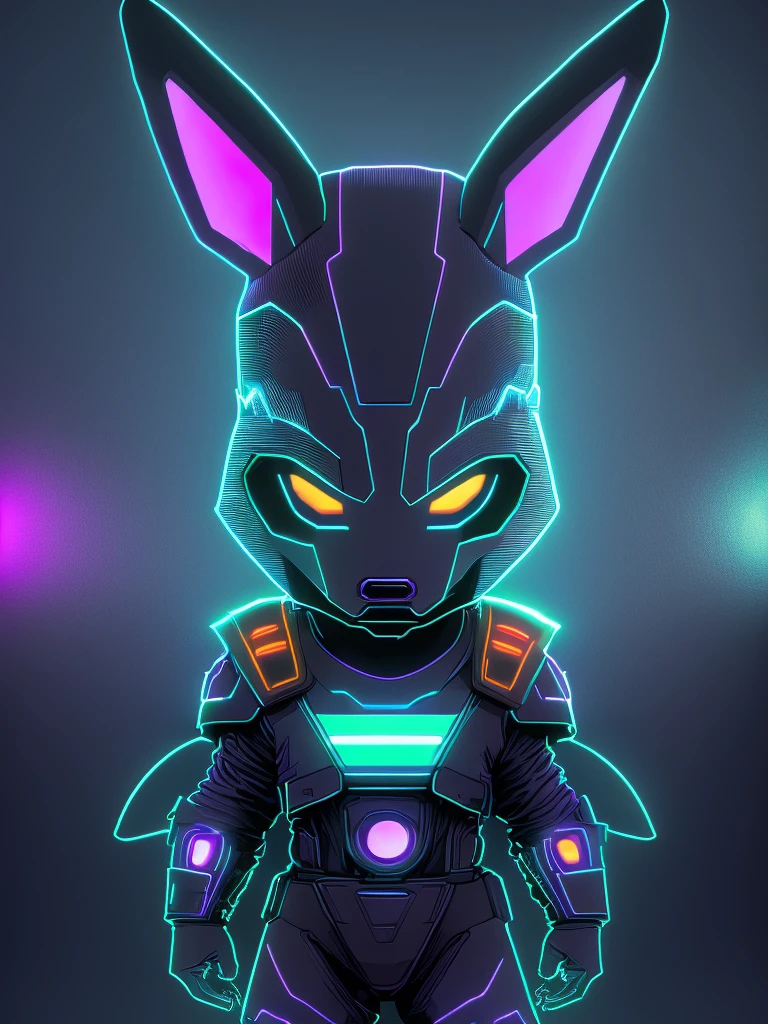 Portrait of a super cute alien shaped like a Lucario, dark light, neon sign, haunting atmosphere, digital art, intricate, 8k resolution, super high quality,