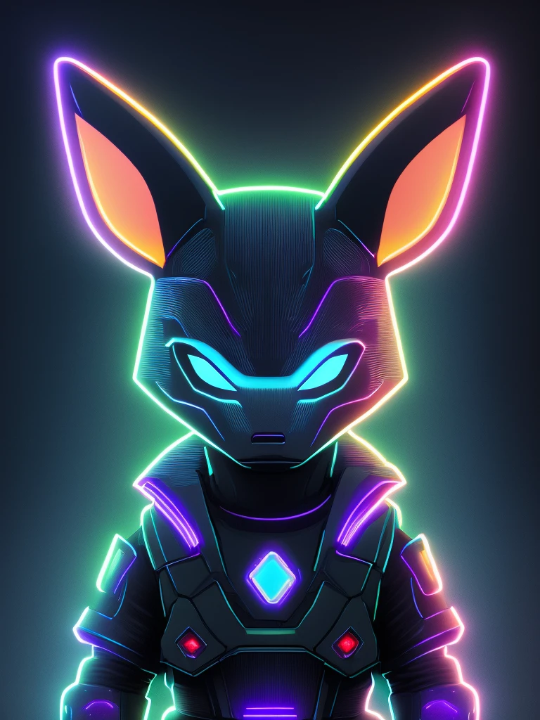 Portrait of a super cute alien shaped like a Lucario, dark light, neon sign, haunting atmosphere, digital art, intricate, 8k resolution, super high quality,