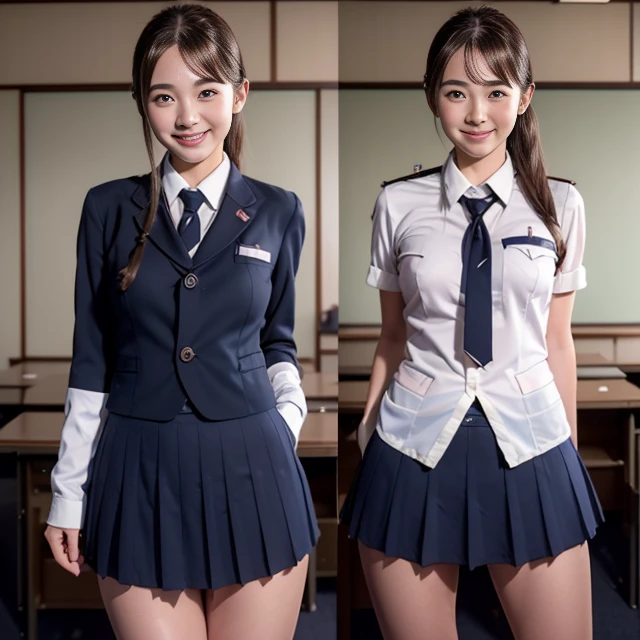 onoff,side-by-side photo,split screen,((Beautiful girl in Japan:1.3)) ((School Uniforms:1.4)) ((pantyshot:1.5)) ((highschool)),((Dark blue skirt:1.3)) ((in class room:1.3)) ((Thin_fabric:1.4)) ((Random sexy poses:1.3)) ((full of sweat:1.5))((with a flushed face:1.4)),((close-up:1.2)) Best Quality,masutepiece,超A high resolution,(Photorealistic:1.4),Raw photo,(Authentic skin texture:1.3),(Film grain:1.3),the panorama,Character Portrait,Very Wide Shot,Narrow waist,Cowboy Shot,(In the Dark, deepshadow, lowkey, cold light,) Night,Streaming Tears,Dust,Tindall Effect,(expression),1girl in,beautiful detailed eyes and face,White Jabot,Brown eyes,((Brown hair:1.2)) ((Full body:1.3)) ((Smile:1.3))