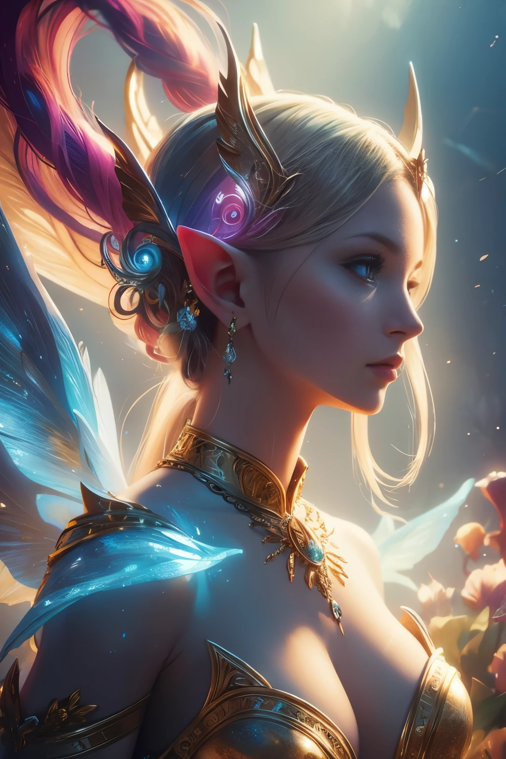 (Best quality, 4k, High-resolution, Masterpiece:1.2), Ultra-detailed, Realistic, Radiant lighting, Epoch Elves, Portraits, Fantastical colors, Fine art, Ethereal beings, Dreamlike, Whimsical creatures, Detailed facial features, Glowing eyes, Elven beauties, Ethereal glow, Mythical creatures, Harmonious composition, Dazzling colors, Stunning visual effects, Otherworldly appearance, Mesmerizing artistry, 