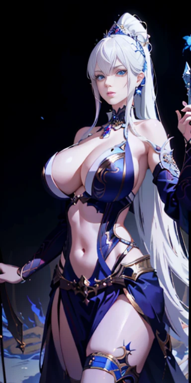 a close up of a woman in a costume holding a sword, 8k high quality detailed art, trending on cgstation, extremely detailed goddess shot, white haired deity, beautiful alluring anime woman, cinematic goddess body shot, seductive anime girl, 4 k detail fantasy, goddess. extremely high detail, anime goddess, anime highly detailed, hyperdetailed fantasy character, japanese goddess