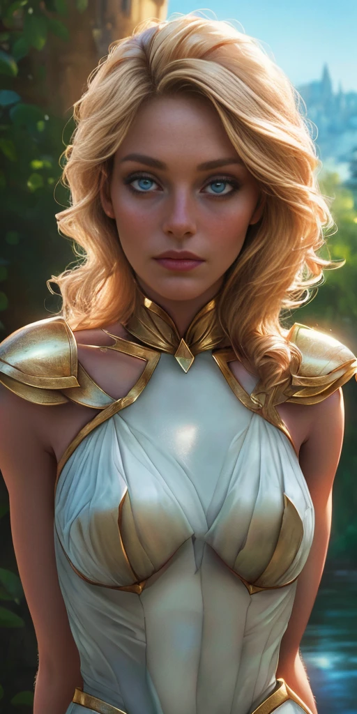 angel, armor gold (masterpiece, best quality, high resolution:1.4), 1girl, angel, skin pores texture, Hair blonde, HD , Photography, movie, cinematic, full Body, Realistic, (8k, RAW photo, best quality, masterpiece:1.2), (realistic, photo-realistic:1.33), best quality, detailed eyes blue, cute,natural lighting, depth of field, film grain, wrinkled skin, sharp, detailed and realistic portrait of a woman ,(freckles:0.5)