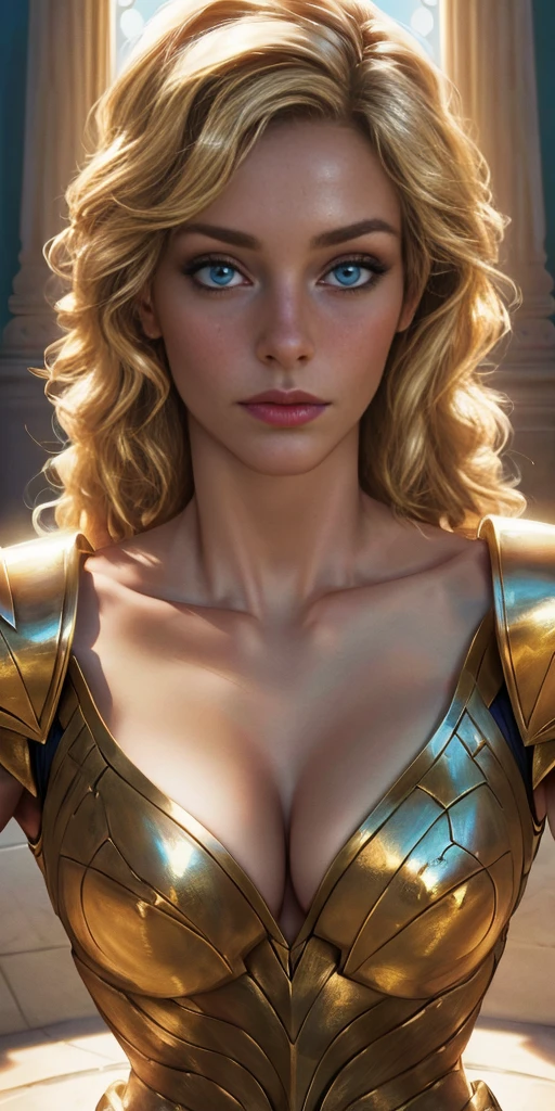 Scarlett Johansson 
angel, armor gold (masterpiece, best quality, high resolution:1.4), 1girl, angel, skin pores texture, Hair blonde, HD , Photography, movie, cinematic, full Body, Realistic, (8k, RAW photo, best quality, masterpiece:1.2), (realistic, photo-realistic:1.33), best quality, detailed eyes blue, cute,natural lighting, depth of field, film grain, wrinkled skin, sharp, detailed and realistic portrait of a woman ,(freckles:0.5)