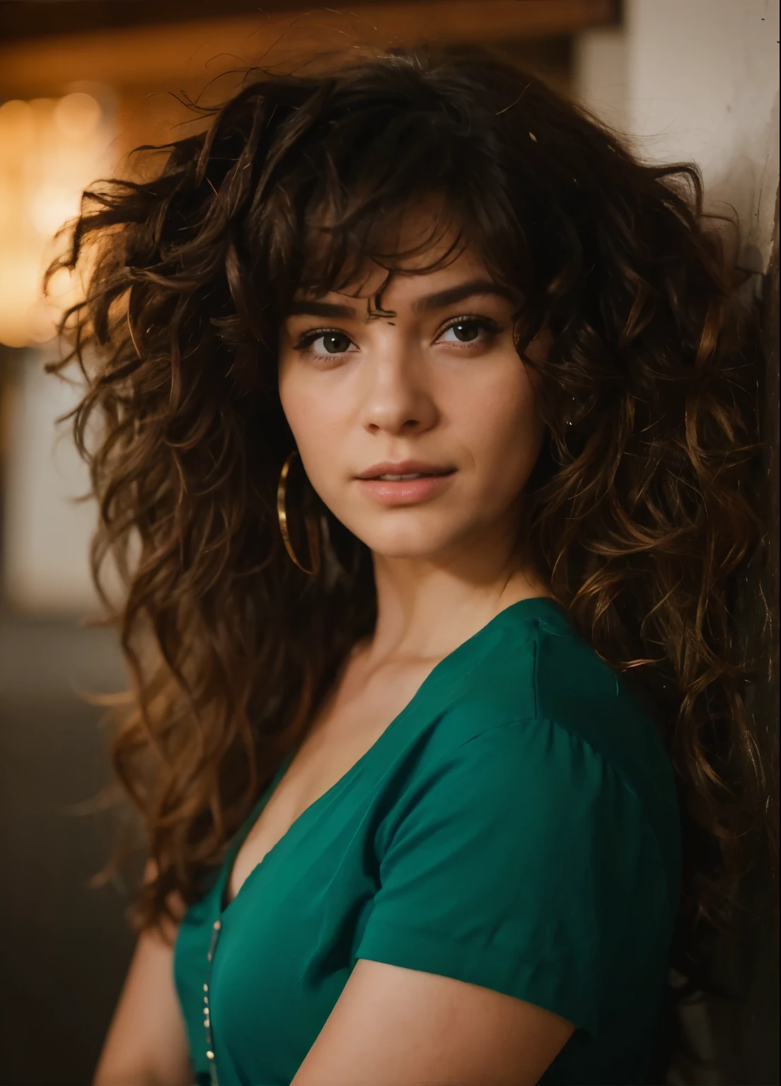 Model, curly hair, Dark eyes,