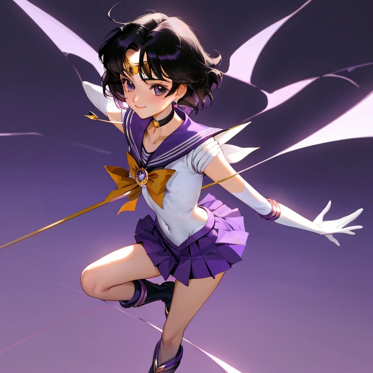 {{{{amazing quality, great quality, high quality, very aesthetic, aesthetic, best quality}}}},
realistic, photo, shadow, Three-dimensional, absurdres, Digital art,
black hair, short hair, trimmed hair, shiny hair, blunt bangs, short sideburns,
{{flat chest}}, {{small breasts}}, {{detailed body}}, slim thighs, thin thighs, tareme,
{{{{sailor saturn}}}}, {sailor senshi uniform}, 8 years old,
smile, big eyes, both shoulders expose, covered navel
purple sailor collar, purple skirt, white elbow gloves, purple boots, purple choker, circlet, jewelry,
beautiful girl, {one girl}, cute, pretty, lovely, charming, teenage, cute, pretty, lovely, charming, kawaii,
dynamic composition,
