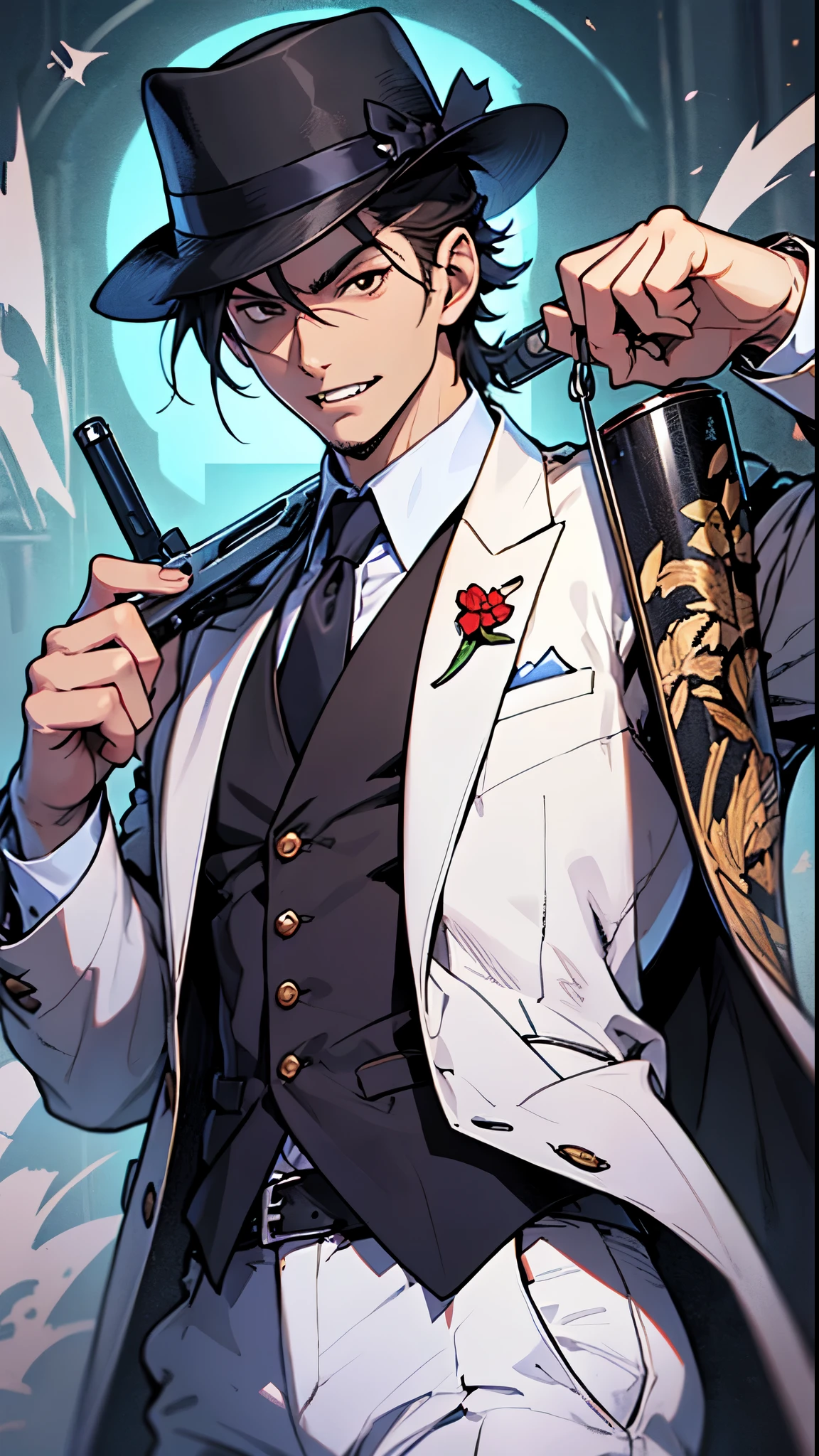 In the weapons room, there are a lot of knives, swords, bows, crossbows, neatly arranged, super detailed, a handsome boy holding a knife, white suit, black eyes, facial hyper-detail, short black hair, facial ultra-detail, highly real, 4K, chiaroscuro, super high detail
Wait for it to start