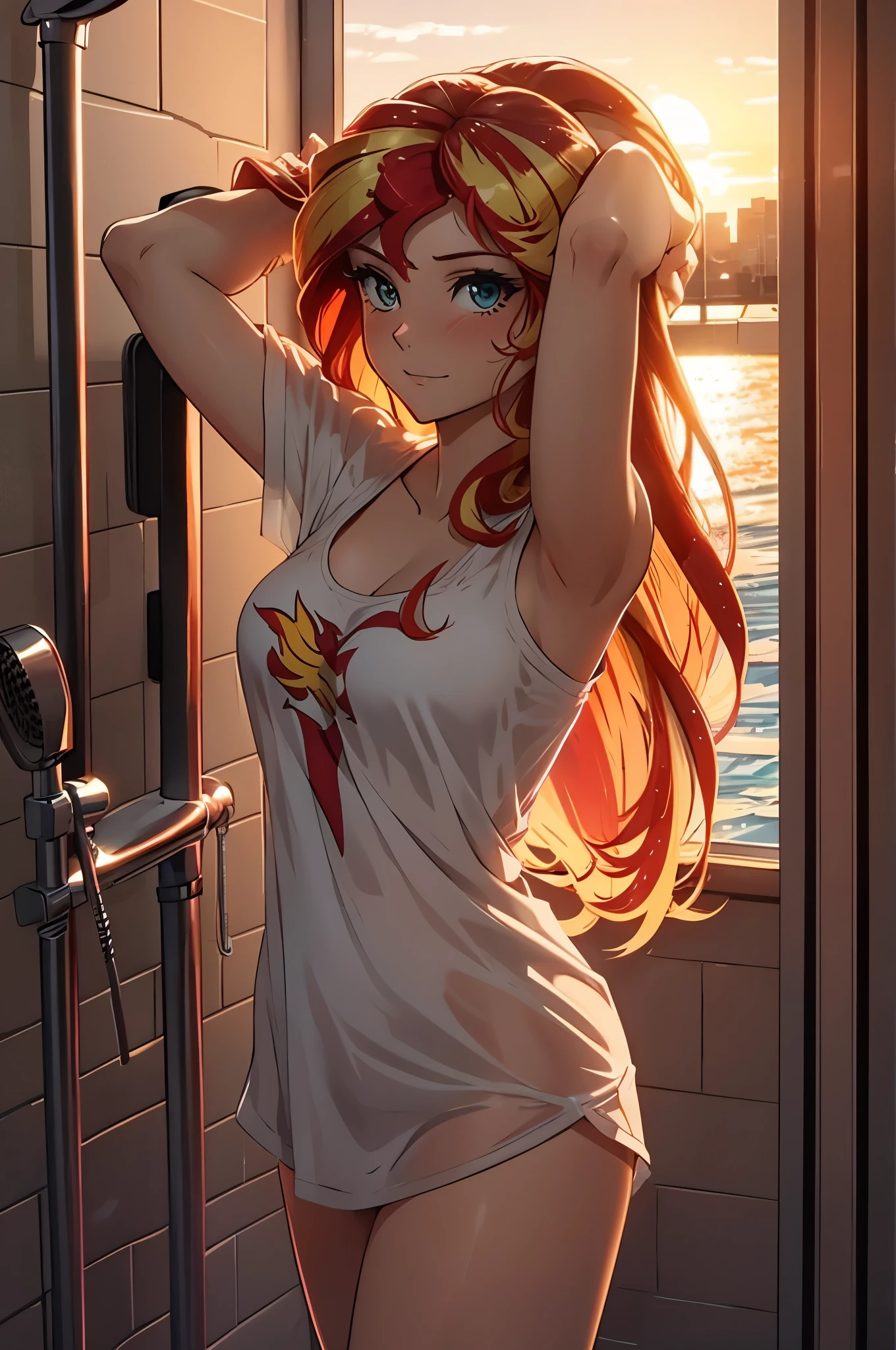 sunset shimmer washing her hair in the shower