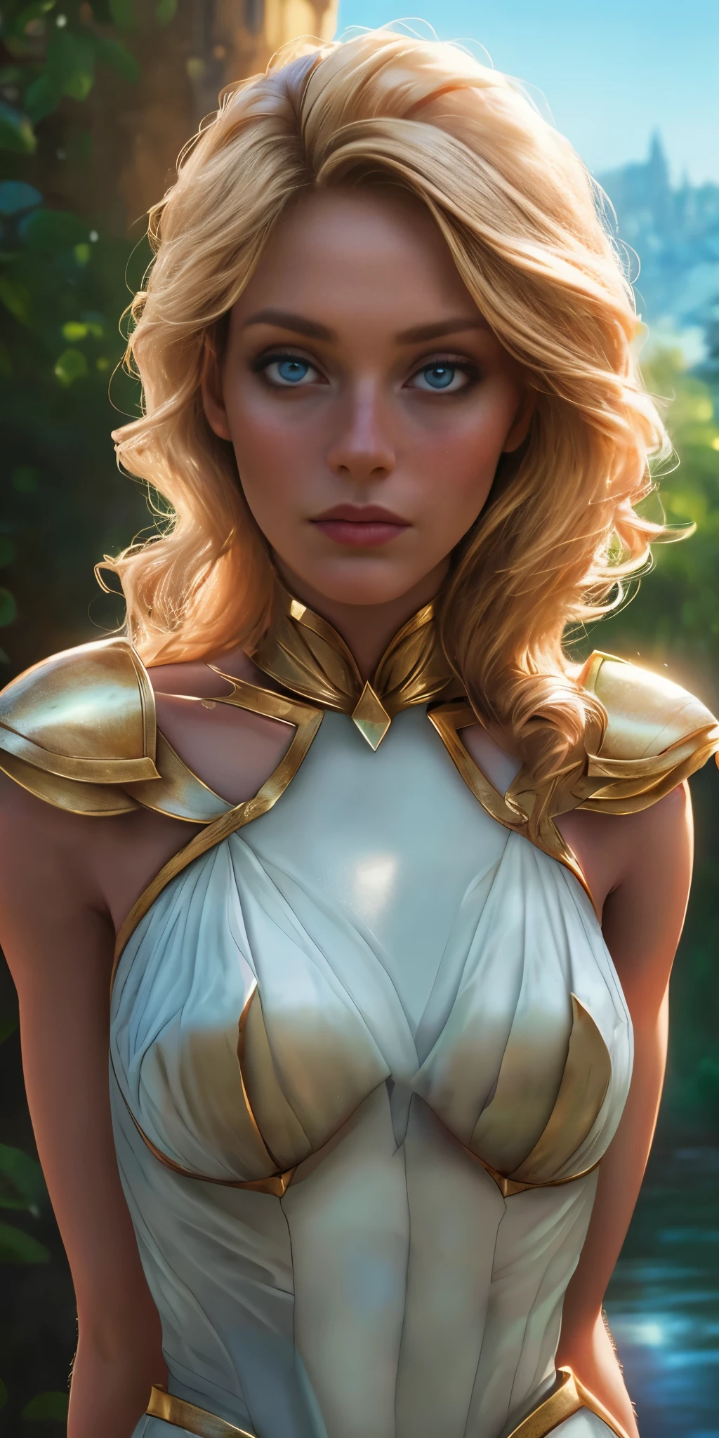 angel, armor gold (masterpiece, best quality, high resolution:1.4), 1girl, angel, skin pores texture, Hair blonde, HD , Photography, movie, cinematic, full Body, Realistic, (8k, RAW photo, best quality, masterpiece:1.2), (realistic, photo-realistic:1.33), best quality, detailed eyes blue, cute,natural lighting, depth of field, film grain, wrinkled skin, sharp, detailed and realistic portrait of a woman ,(freckles:0.5)