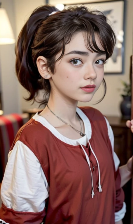 Photo of a 15 year-old American girl, .RAW, beautiful woman, (Long brown hair with ponytail), light brown hair ponytail hairstyle((retrato)), ((Cara detallada:1.2)), ((Detailed facial features)), (Piel finamente detallada), Pale skin , ojos azules , ropa de in invierno , chaqueta rojo tipo gabardina , guantes rojos 、Un sexy(cool color), humid, humid, Reflectoreasutepiece) (proporciones perfectaotos realistas)(La mejor calidad) (Detallado) fotografiado con una EOS R5 de Canon, Lente de 50 mm, f/2.8, NffSW, (8k) (papel tapiz) (cinematic lighting) (Dramatic lighting) (sharp focus) (Enrevesado) senos grandes , pechos grandes , pecas en mejillas , cuerpo completo , hermoso cuerpo de adolesente , posando sexy a la camara , posando de frente para la camara ,lindo maquillaje , gran sonrisa , labios abiertos , fondo variado
