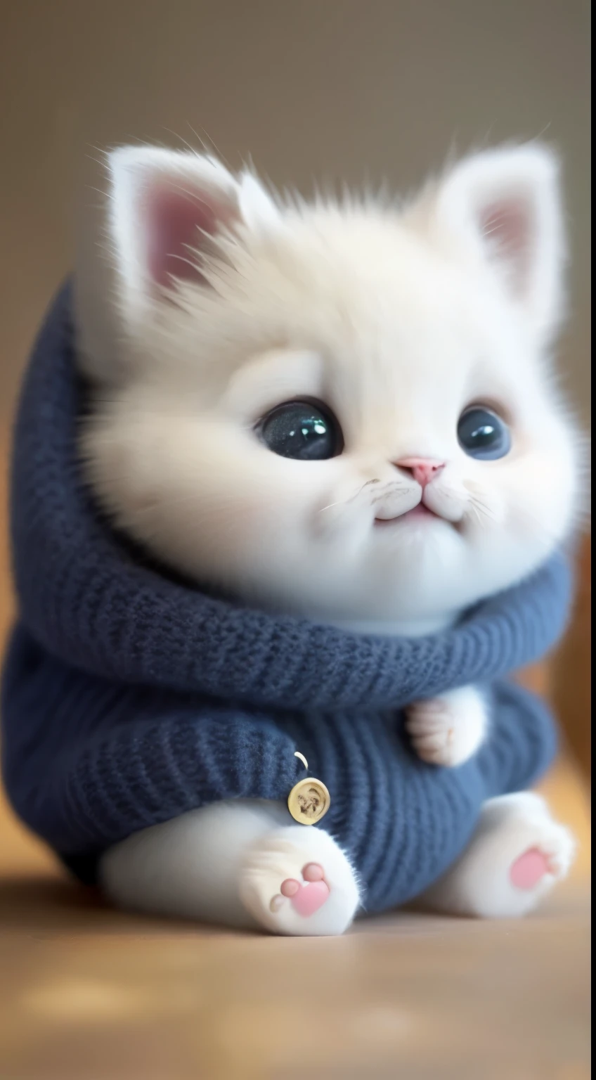 kitten in clothes, miniature kitten, Animal focus, bearded, realistic, POV Hand, ambiguous background,smile,interesting、