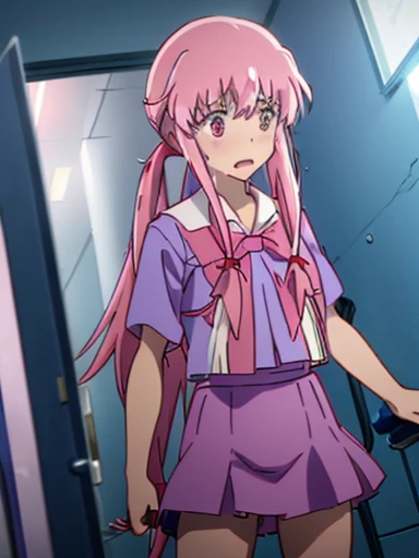 nsfw,Future Diary、My wife Yuna、sex、rape、torn clothes、crying face、resistance、vaginal 、Holding down、pink hair, pink eyes,hair ribbon,side lock,twin tails,ponytail,shiny hair, school uniform,red bow tie,blue skirt,blue shirt,pleated skirt,short sleeve
