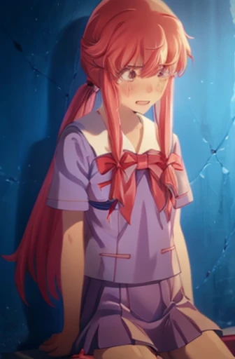 nsfw,Future Diary、My wife Yuna、sex、rape、torn clothes、crying face、resistance、vaginal 、Normal position、Holding down、school uniform,red bow tie,blue skirt,blue shirt,pleated skirt,short sleeve