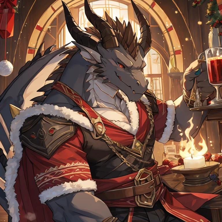 Dragon,Brownish-gray,horn,background red,festive,strong,Detailed character details