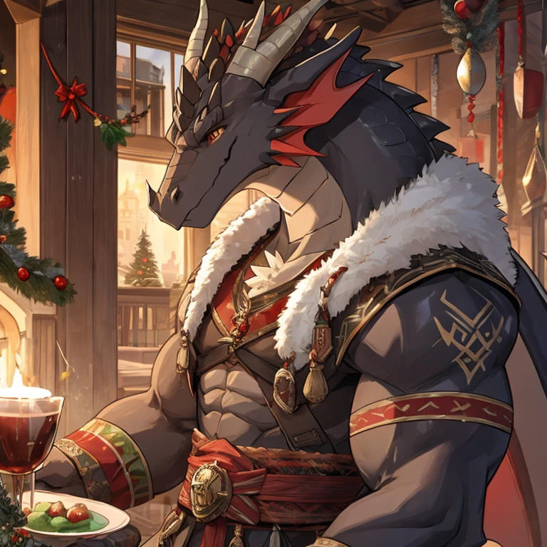 Dragon,Brownish-gray,horn,background red,festive,strong,Detailed character details