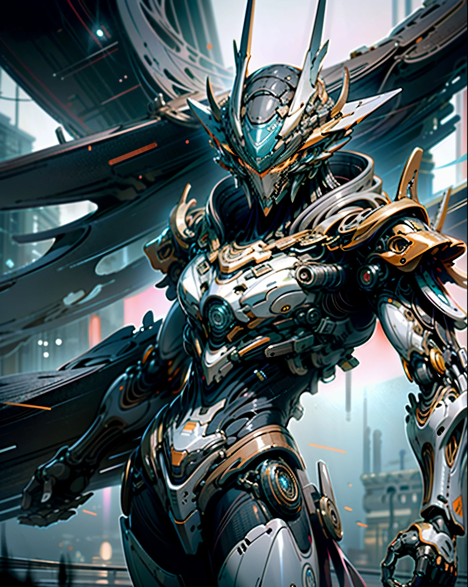 a masterpiece, the best quality, High Quality, (futurism:1.1), (cyberpunk clothes), movie lights, (Exquisite future), Beautiful and beautiful, Ultra detailed, Great composition, floating, Depth of field, (Very detailed CG,Unity 8k壁纸), (Beautiful detail background), Beautiful hair details, dramatic lights, GOGETTA, mecha,Bestquality,ultrahighres,photoreal