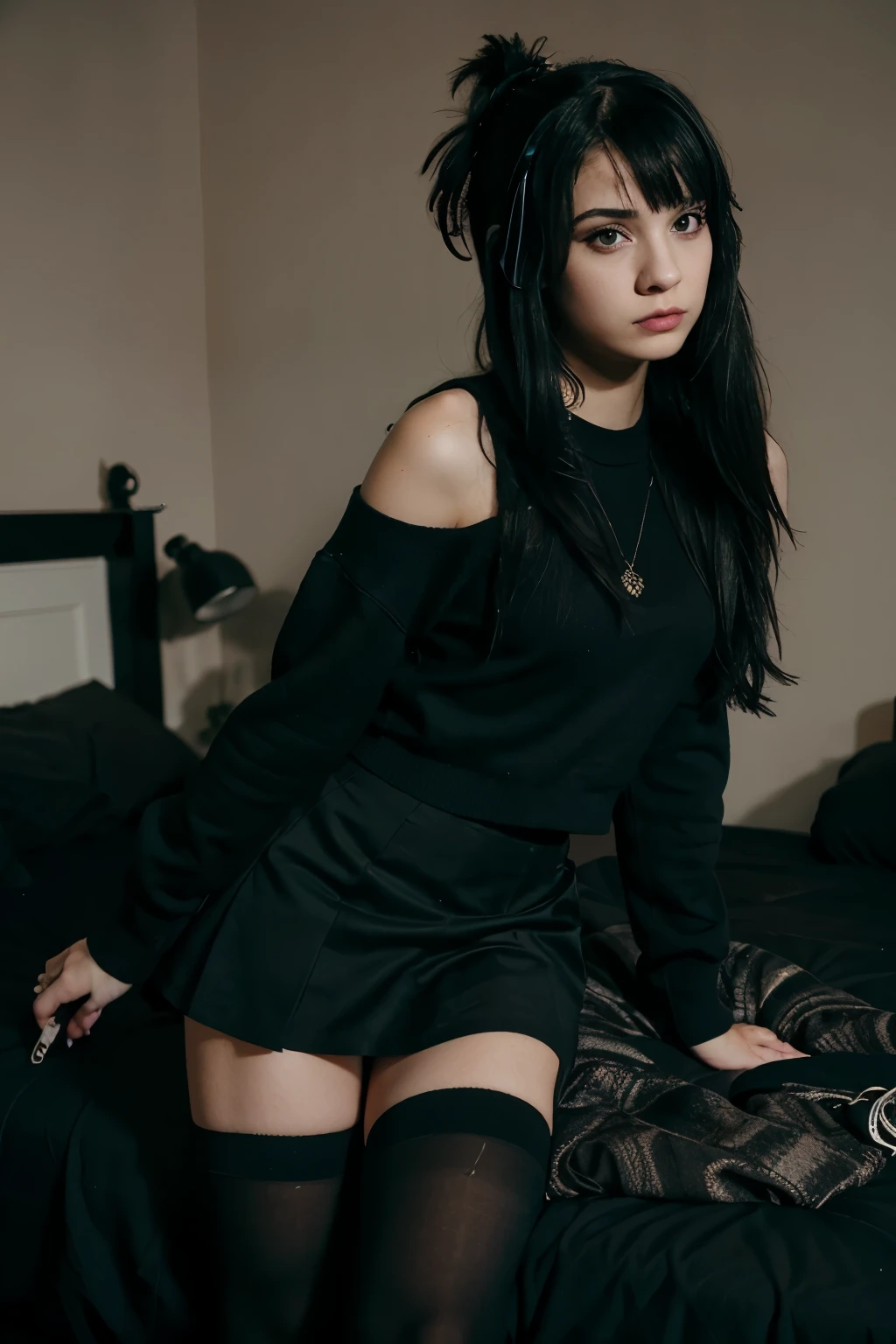 teen, goth, tights, sweater, emo, scene, skirt, bedroom