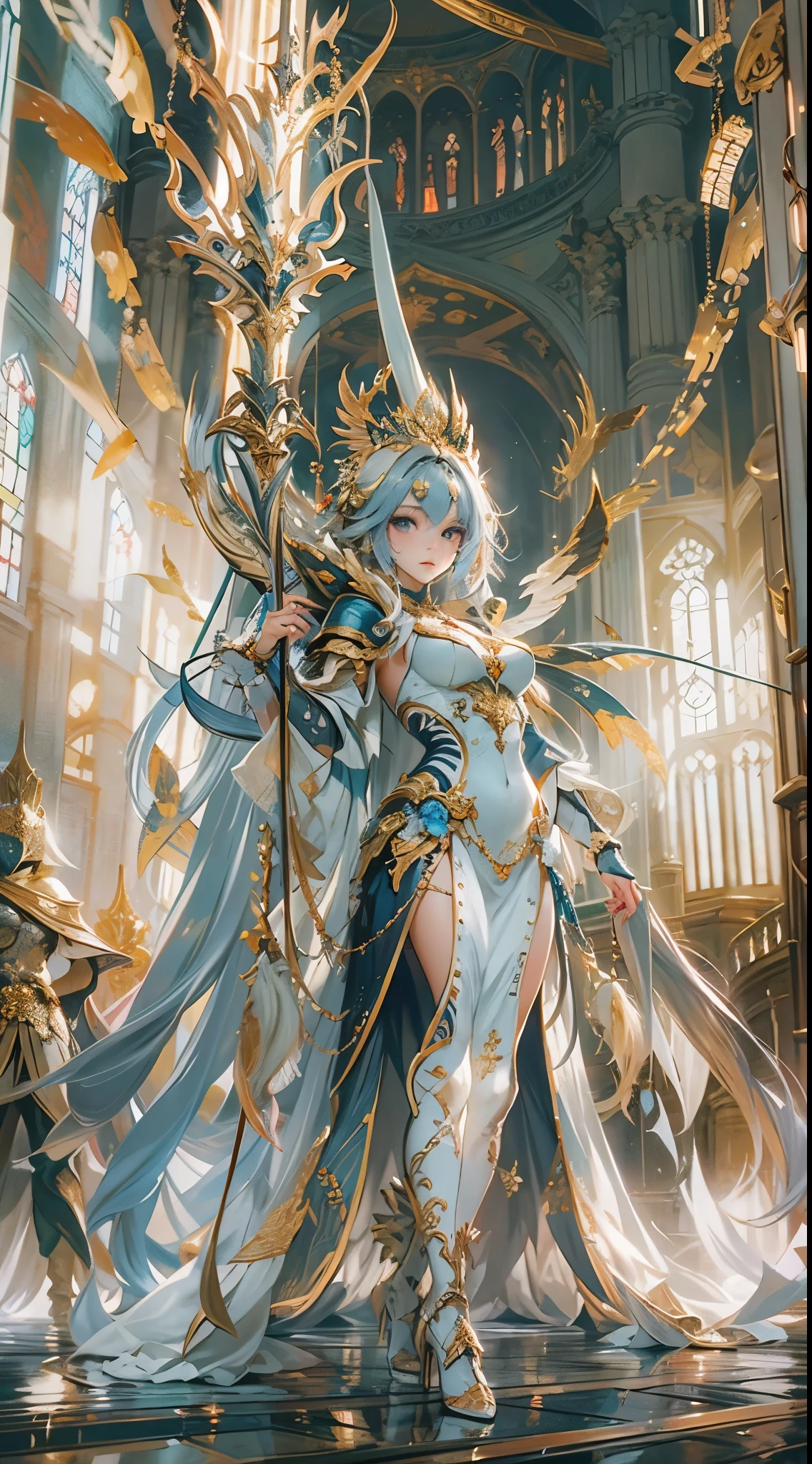 Wear a gorgeous platinum armor suit、Heroic portrait photo of the goddess，（（Light bokeh）），iintricate，（gold, Steel, metal [sceptre]），ellegance，tack sharp focus，photography of：greg rutkovsky，gentlesoftlighting，vivd colour，tmasterpiece，（（a paradise） )), 详细的脸