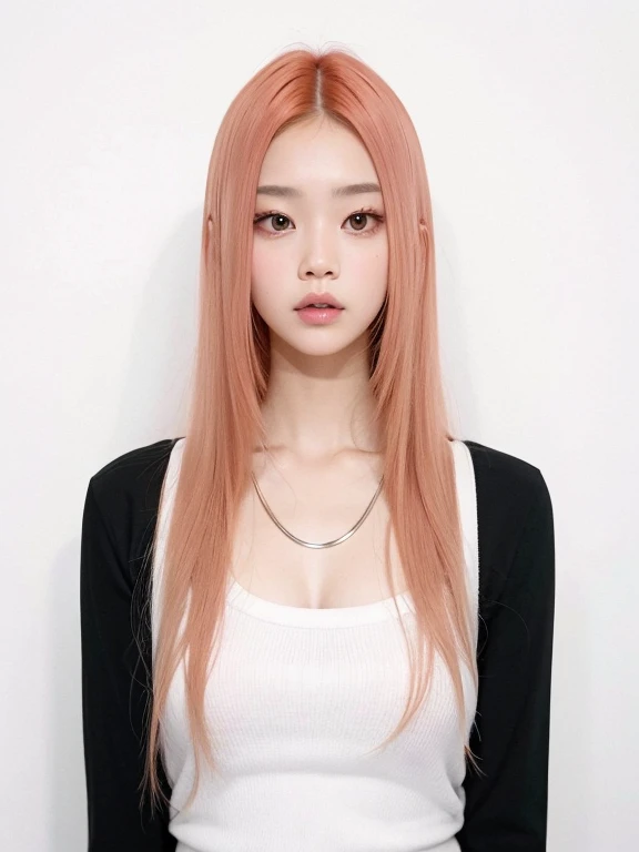 un primer plano de una mujer con largo cabello rosado y un collar, portrait of jossi de blackpink, jossi de blackpink, parque roseanne de blackpink, el corte de hime, peinado de corte hime blanco, con cabello largo, jennie rosa ?????, ulzzang, jaeyeon nam, TaeJune Kim, heonhwa choe, aparcar desde-min, korean symmetrical face