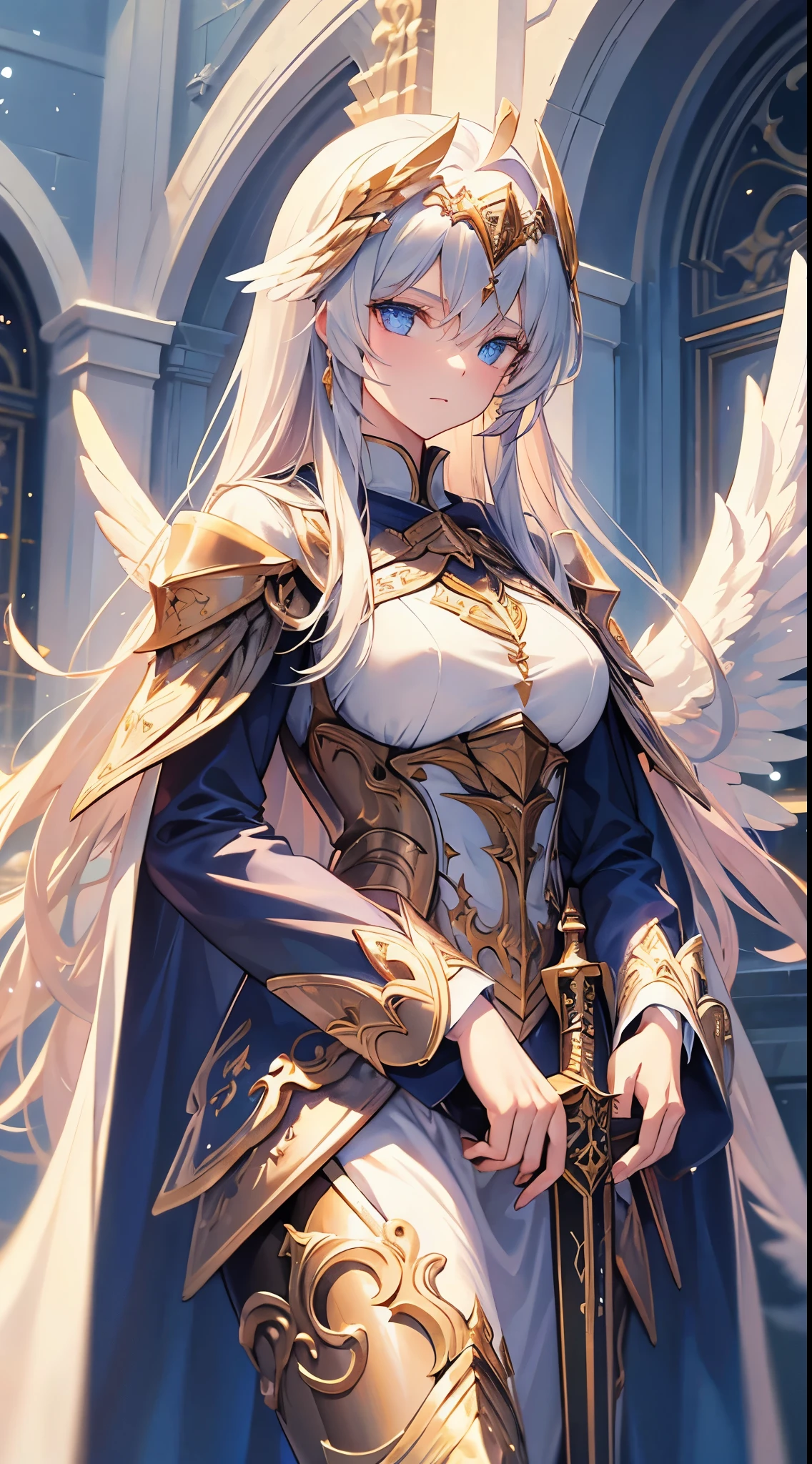 angelicales，Wings，Holy Sword，Cloak，Majestic and handsome girl