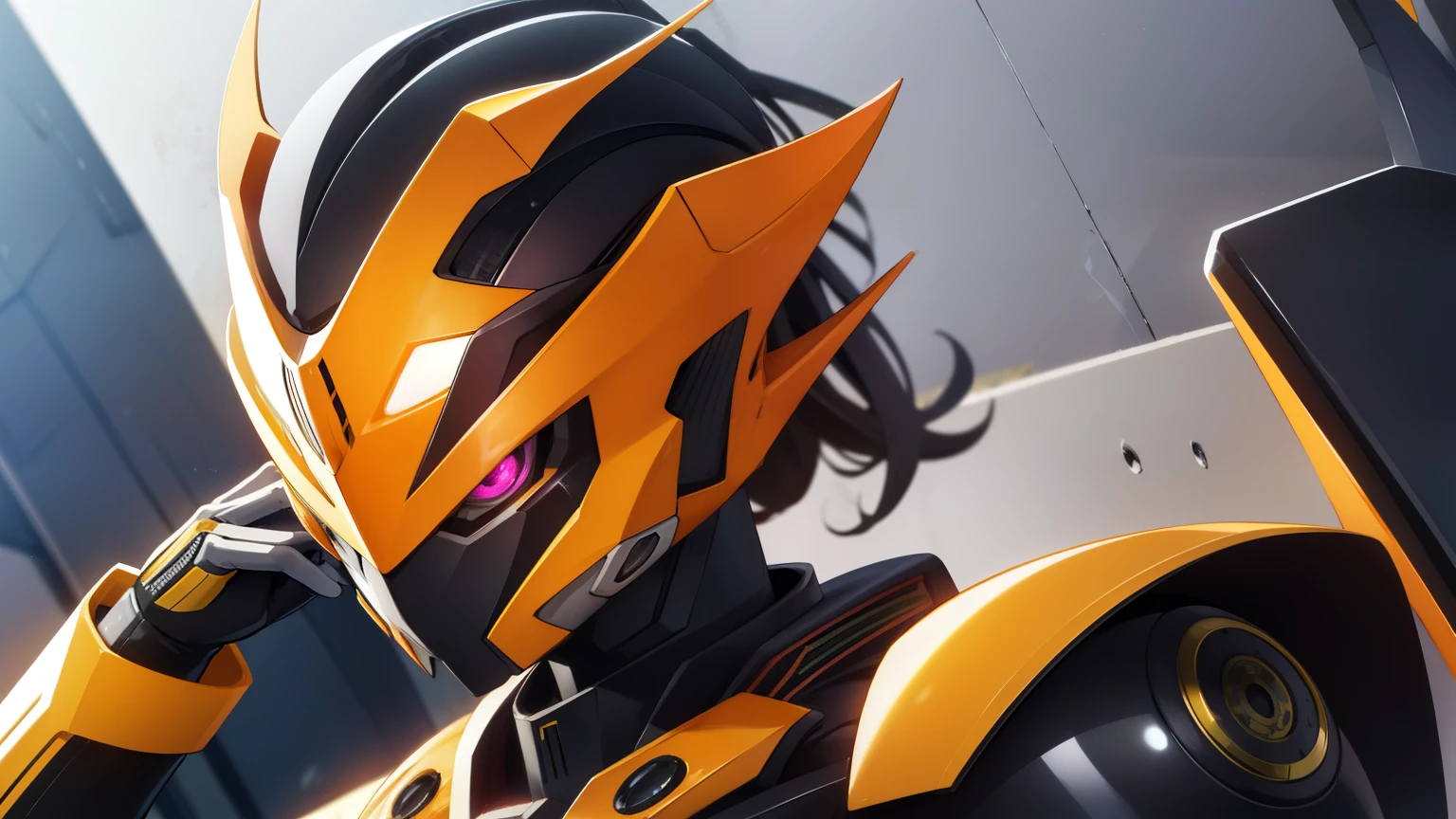 kamen rider solaris, kamen rider driver, orange flame motif, queen bee motif, mecha humanoid helmet, face entirely covered on helmet, standing, BREAK looking at viewer, BREAK (masterpiece:1.2), best quality, high resolution, unity 8k wallpaper, (illustration:0.8), (beautiful detailed eyes:1.6), extremely detailed face, perfect lighting, extremely detailed CG, (perfect hands, perfect anatomy)