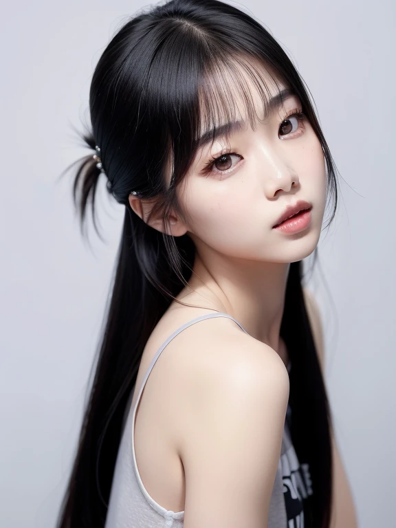 un primer plano de una mujer con el pelo largo y negro que lleva una blusa gris, Lalisa Manobal, jaeyeon nam, ella tiene el pelo negro con flequillo, kim doyoung, Lalisa Manoban de Blackpink, lee ji - eun, lee ji-eun, Jinyoung Shin, aparcar desde-min, heonhwa choe, Hwang se - es