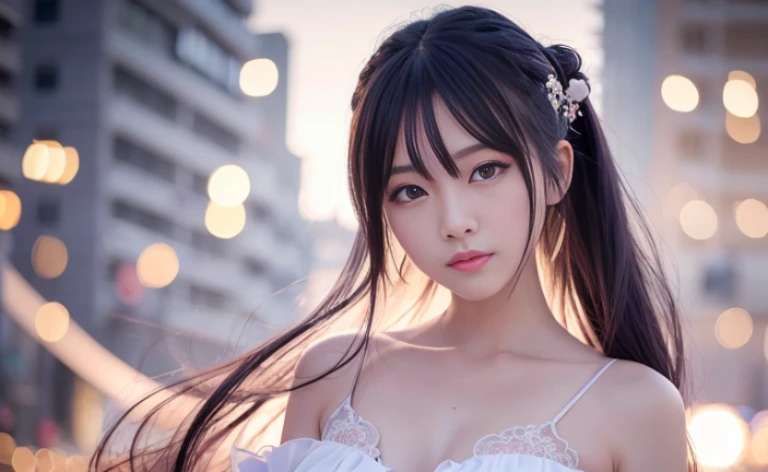 best quality, 8k, Traditional beauty,Beautiful and fine hair and fine face, perfect female face, Smile, happy, beautiful cute girl,with shiny purple hair,Colorful white shirt , Highly detailed facial and skin textures, delicate eyes, Just one person,Chinese girl,The costumes are detailed and complete,Super detailed black braids,Hair blowing in the wind, standing on the street, (Flash particles), lens flare, sharp focus, Volumetric lighting,对着镜头Smile, (Alice and fashion:1.1),slim body,Soft light and shadow,The proportions of the characters are reasonable,Normal human eyes,Eyes are delicately drawn,Delicate facial details,Detailed sculpting of upper body,Attention to detail,The texture is delicate,vivid emotional description,meticulous detail。
