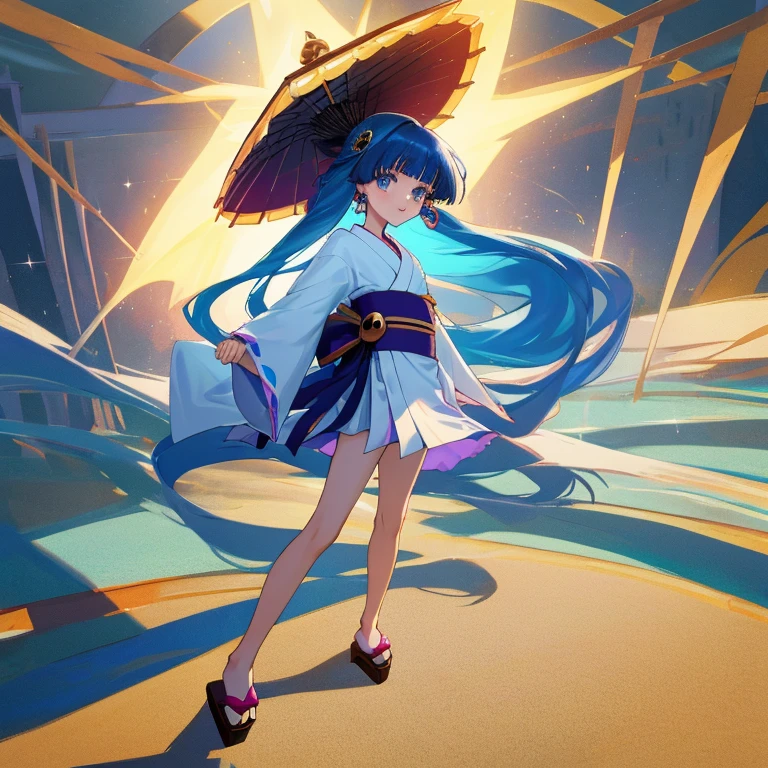 {{{{amazing quality, great quality, high quality, very aesthetic, aesthetic, best quality}}}},
realistic, photo, shadow, Three-dimensional, absurdres, Digital art,
{{{{Magical girl}}}}, beautiful girl, one girl,
{{{{{Yukikohime}}}}} {dororon Enma-kun Mela Mela}, {Dororon Enma-kun Mela Mela's Yukikohime},
light blue hair, long straight hair, hair, trimmed hair, shiny hair, blunt bangs, short sideburns,
blue eyes, tareme,
{{flat chest}}, {{small breasts}}, {{detailed body}}, slim thighs, thin thighs,
{{white mini kimono}}, {{yellow kimono obi}}, {{skull-shaped hair ornament}}, barefoot, Geta for women,
No panties, no bra,