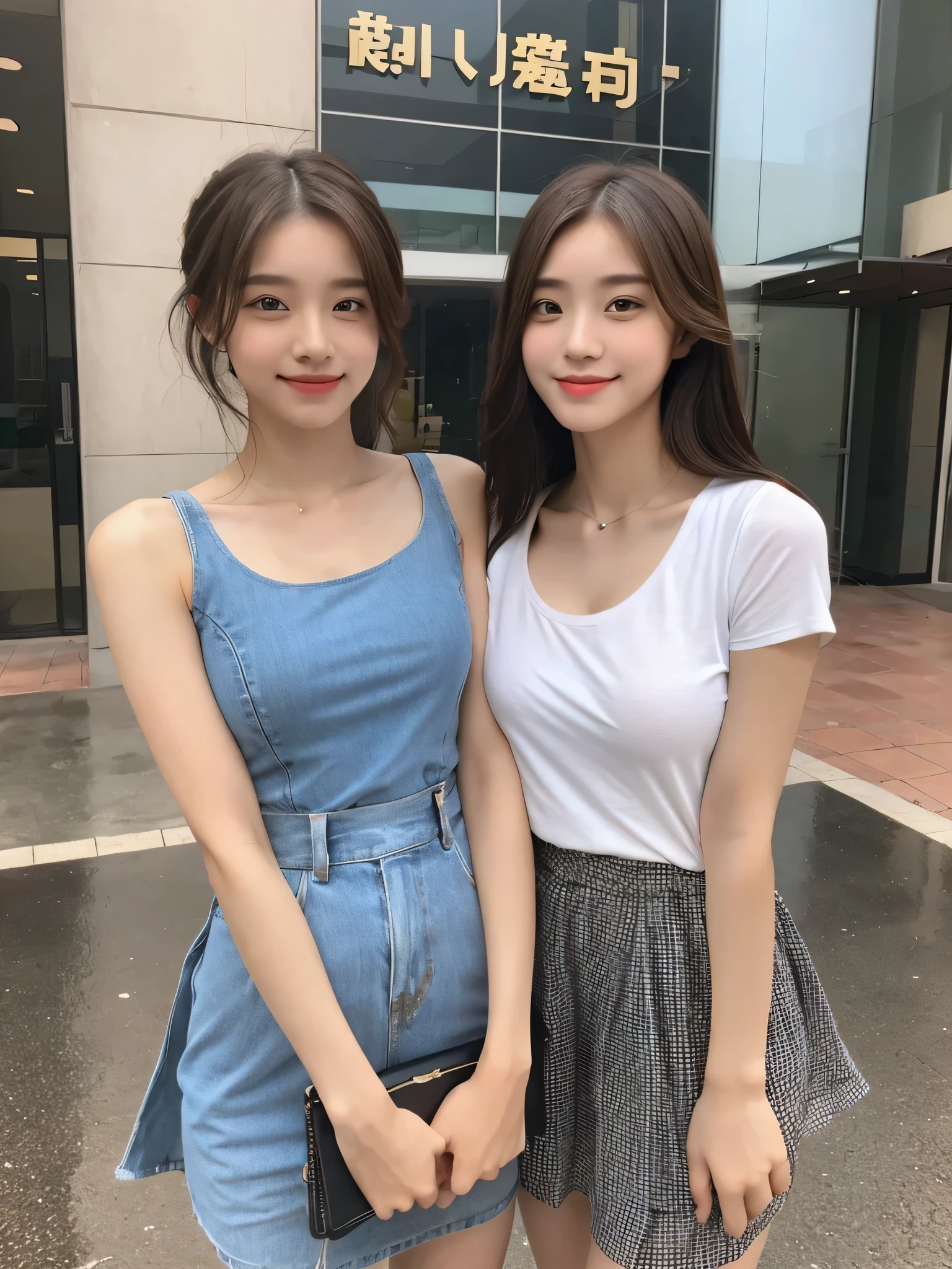 ((highest quality, 8K, masterpiece:1.3)), concentrate: 1.2, perfect body beauty: 1.4, buttocks: 1.2, ((hairstyle random, clavicle: 1.2)), (short skirt: 1.1) , (rain, street:1.3), Highly detailed face and skin texture, fine eyes, double eyelid, whitened skin, long hair, smile, long legs: 1.5, whole body: 1.5, Achieve optimal proportions with four fingers and one thumb, smile, Facial texture: 1.3, sunlight, summer, clavicle, beautiful eyes, real face, real skin, realistic face, realistic skin, fine eyes, detailed faceの特徴, Detailed features of clothing, detailed face, tight fit, tight fit, girls dresses random, background office: 1.5, upper body shirt