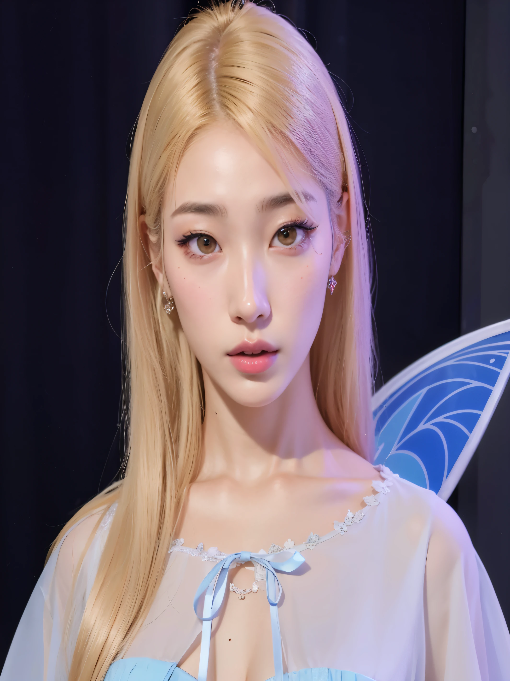 Mujer araffe con cabello rubio y vestido azul posando para una foto., jaeyeon nam, retrato de jossi de blackpink, yanjun chengt, Jinyoung Shin, retrato de kim petras, TaeJune Kim, Lalisa Manobal, heonhwa choe, sakimichan, bella delfina, female korean idol portrait, kpop idol portrait