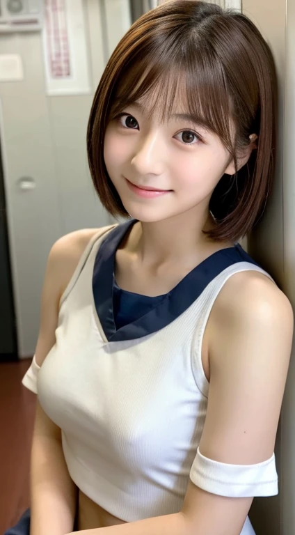 Maki Horikita Beautiful girl High  Brown hair Nurse Short height Small breasts Short hair White tank top Hospital room