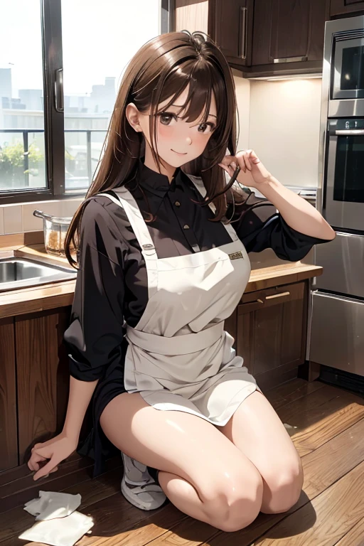 (masterpiece: 1.3), (maximum resolution: 1.2), (ultra high definition tv: 1.2), cinema light, 8K resolution, detailed facial features, focus on the face,perfect style, cute face, Accurate, anatomically correct, fine eyes,beautiful eyes、 shiny skin, Fair skin, Glossy skin、glossy lips、 (embarrassed look: 1.2),Female 32 years old, Retrospective shot of rear loam、angle from below, Low - Angle, from behind, beautiful face, (skirt lift:1.4), loose and wrinkled white panties, stockings, blush、humiliation、impatience、tears、embarrassing、surprised expression、angry expression、disgusting face、 (yellow family restaurant uniform:1.3)、apron,full of sweat、silver hair、green ash eye、soaking wet、flowing sperm、Sperm in the ass、sperm on thigh、flowing sperm(attractive ass:1.2),、exposed panties、disheveled clothes、kitchen、counter、