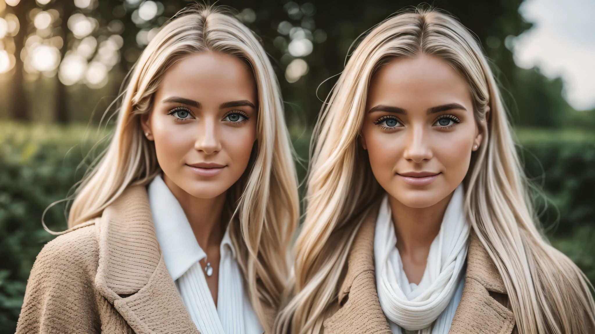 Hyper-realistic and detailed shot of a blonde woman .souriante de 25 ans portant un long manteau et une mini jupe. outside. Le soleil brille. Des yeux parfaits, (maquillage des yeux:1.1), (seins parfaits), (Highly detailed skin:1.1), ......RAW, style analogique, mise au point nette, 8K UHD, DSLR, High quality, Fujifilm XT3, grain, award winning, Masterpiece, Objectif 50mm, corps entier