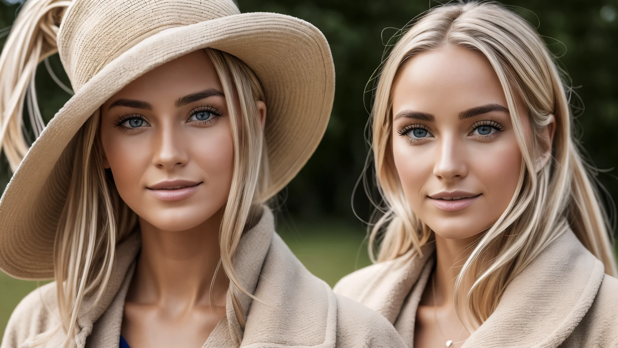 Hyper-realistic and detailed shot of a blonde woman .souriante de 25 ans portant un long manteau et une mini jupe. outside. Le soleil brille. Des yeux parfaits, (maquillage des yeux:1.1), (seins parfaits), (Highly detailed skin:1.1), ......RAW, style analogique, mise au point nette, 8K UHD, DSLR, High quality, Fujifilm XT3, grain, award winning, Masterpiece, Objectif 50mm, corps entier