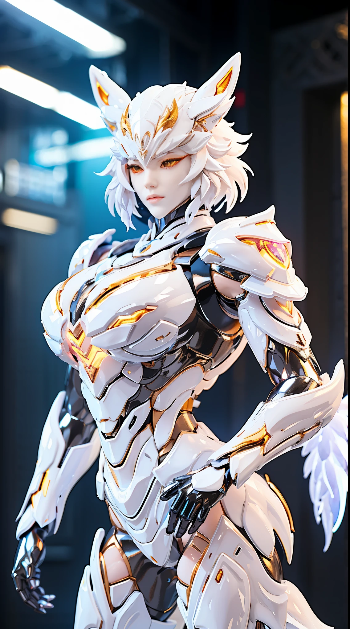 WHITE FOX, HUGE , CRYSTAL DRAGON HEAVY SUIT ARMOR, TRANSPARANT, THICK BODY, MUSCLE ABS.