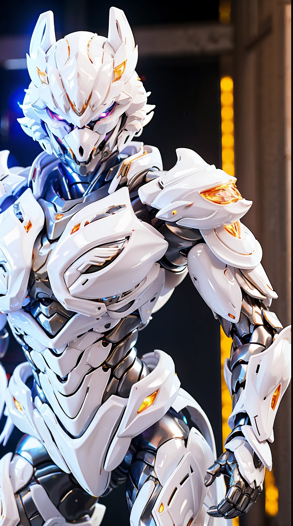 WHITE FOX, HUGE , CRYSTAL DRAGON HEAVY SUIT ARMOR, TRANSPARANT, THICK BODY, MUSCLE ABS.