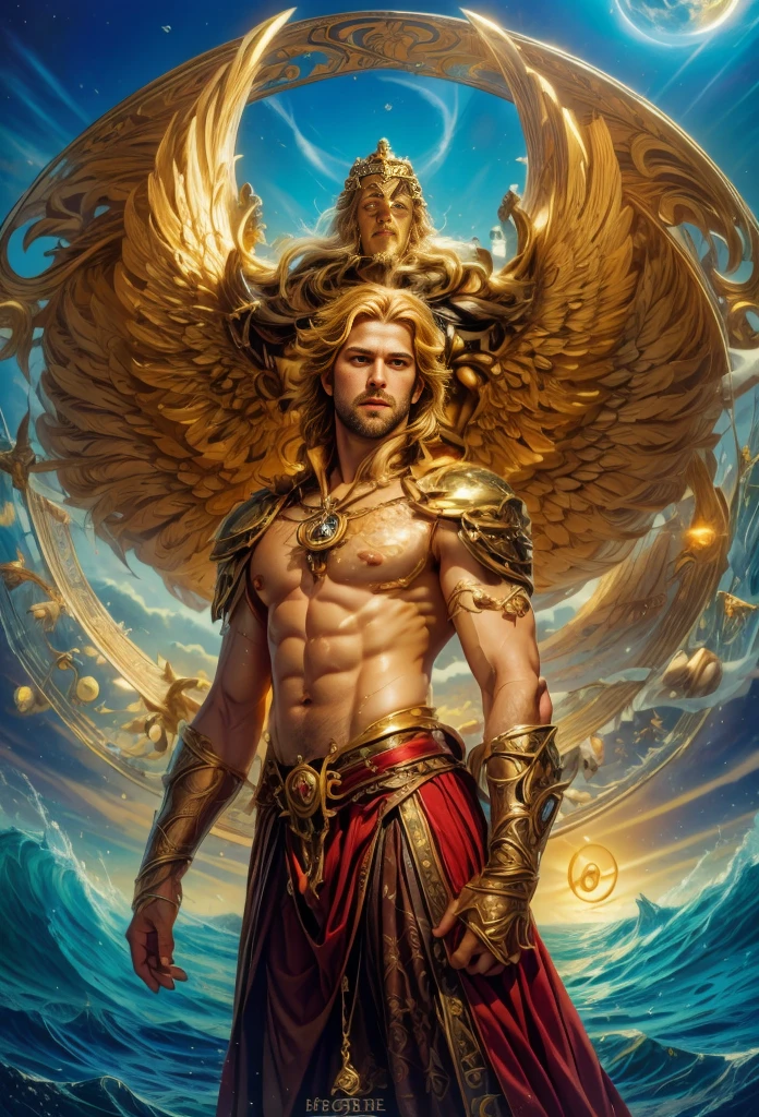 um retrato de(( um homem belo como os Deuses )), ((peitoral forte e largo)), pernas fortes e musculosasin high definition, em 8K de ((um homem)) de 18 anos, (( Homem)), Deus do Mar, Deus do Oceano, Luthien, arte de deus, Deus da mitologia grega, Deus da Lua, Deus do amor e da paz, deus bonito, Mitologia do Deus da Terra, o deus Eros, Um retrato impressionante de um deus, Frank Kelly Freas, Estilo Karol Bak, ((beautiful face)), Ultra Definition, melhor qualidade, 32k ultra , Ultra HD