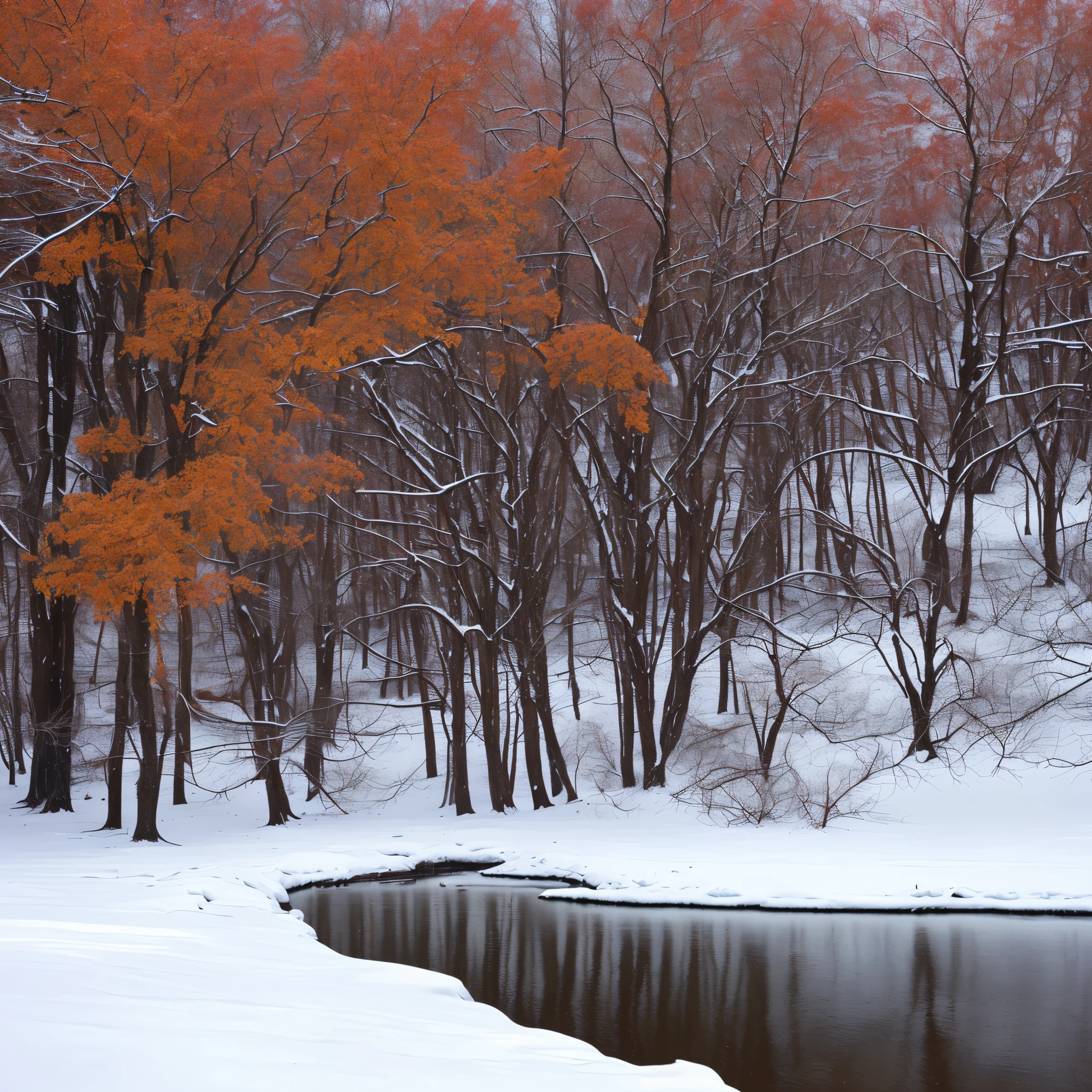 Northern New York field during winter. Snow falling.