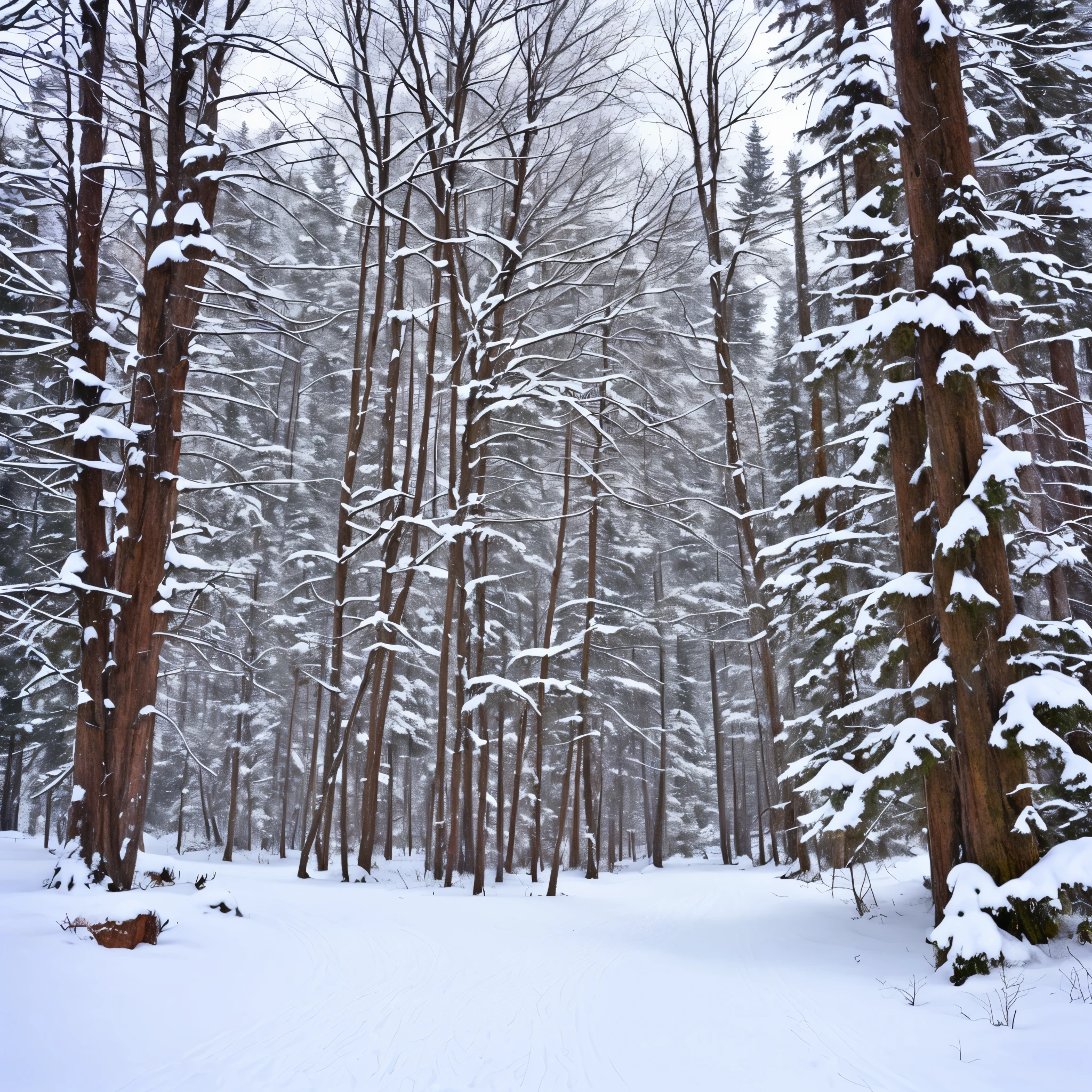Snowy day in the wilderness of Maine.