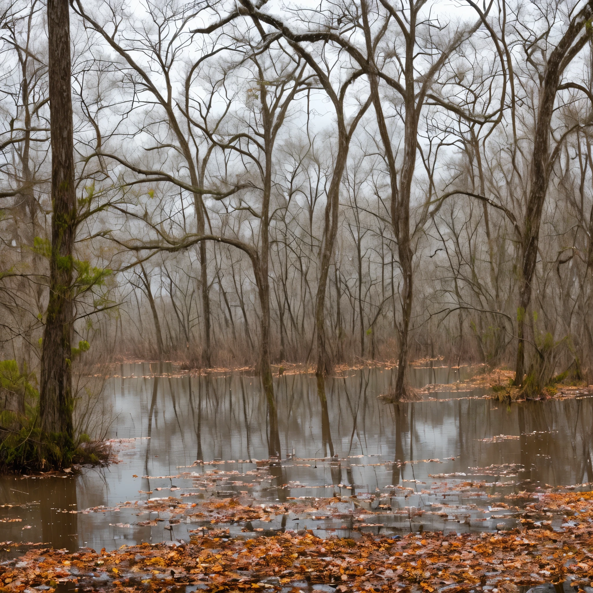 Snowy day in the swamps of Louisana.