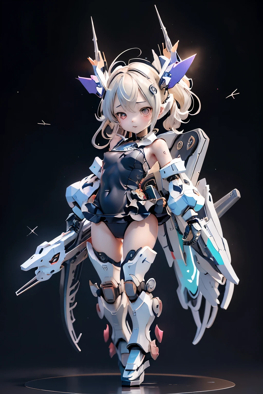 (highest quality)), ((masterpiece)), (very detailed: 1.3), 3D, (wear dark blue Old School Swimsuit under armor:1.3), 1 girl, (She is fused with futuristic Gundam mecha:1.3), with headgear, add v-fin to the forehead, armored shoulders,armored under arms, armored under legs, 2 marine thrusters attached on back, marine thrusters are symmetrical, under the calm waters of Iceland:1.2, under water, multilayer textureperfect proportions, octane rendering, duotone lighting, Low ISO, wide aperture, White balance, Rule of thirds, ultra HD16k, HDR (High Dynamic Range), Ray Tracing, NVIDIA RTX, Super Resolution, Subsurface Scattering, PBR Texturing, Post Processing, Anisotropic Filtering, Depth of Field, Maximum Clarity and Clarity, High efficiency subpixel, subpixel convolution, particles of light, light scattered, Tyndall effect, full body:1.5, battle pose, cute, (cute:1.2), (セミロング:1.3),三つ編み, 黒髪, 太い眉毛, 薄い色の虹彩, 大きくて輝いている黒い瞳, 長いまつげ, 小さく薄い色の自然な唇, (Average face of Japanese idols), (日本人特有の童顔:1.3), (), 広いおでこ:1.2, ふっくらした頬, 小さな顎, looking at viewer,Focus on the eyes, (完璧な4本の指, 親指1本),