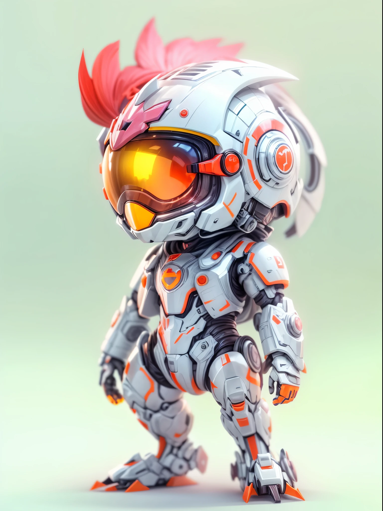 (blind box toy style:1.2), (Full Body Shot) , 1 Transparent cute rooster, Transparent mecha, Exquisite Helmet:1.2, glowing goggles:1.2, Cyberpunk, Dreamy Glow, Luminous neon lamp, clean, white background, ( Global illumination, raytracing, HDR, unreal render,reasonable design, high detailed, masterpiece, best quality, UHD, Cinematic Lighting)