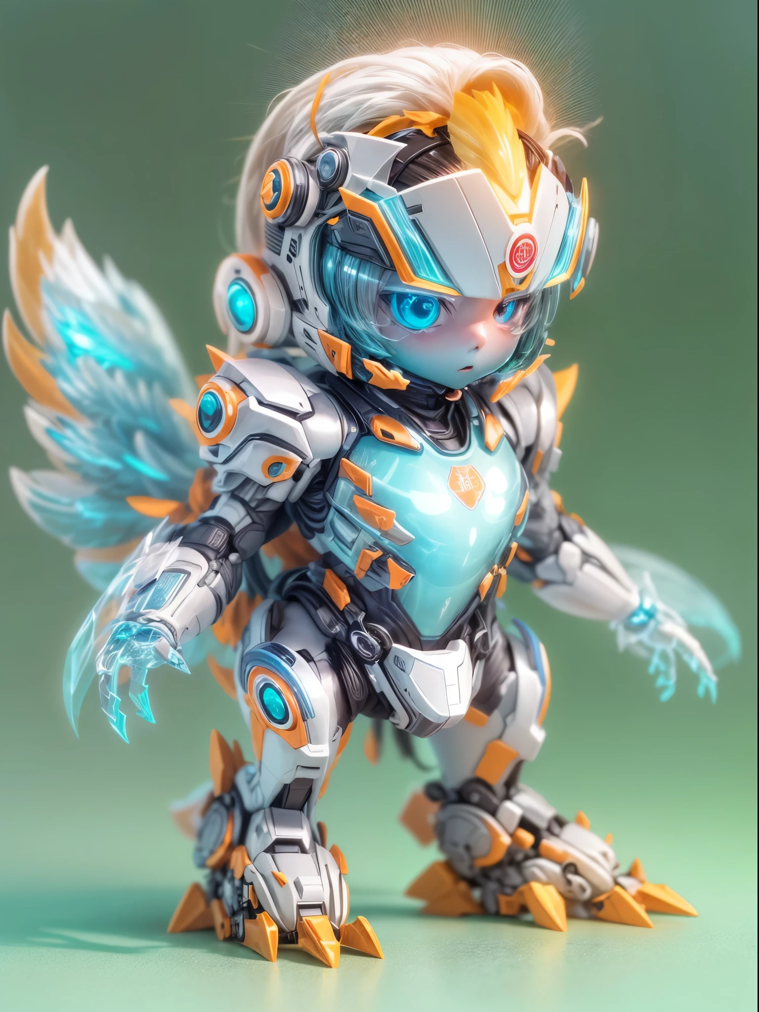 (blind box toy style:1.2), (Full Body Shot) , 1 Transparent cute rooster, Transparent mecha, Exquisite Helmet:1.2, glowing goggles:1.2, Cyberpunk, Dreamy Glow, Luminous neon lamp, clean, white background, ( Global illumination, raytracing, HDR, unreal render,reasonable design, high detailed, masterpiece, best quality, UHD, Cinematic Lighting)