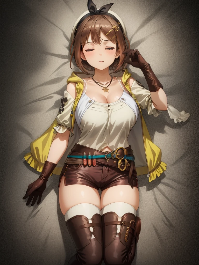 (masterpiece), best quality, female warrior, huge girl, female muscular:1.2, straight hair, ginger hair, (curvy), (((blank background))), ((full body)), fingerless gloves, barefoot, sleeveless, medium hair, thin hair, (very short skirt), blunt bangs, (wide spread legs), (lying in bed), thick thighs:1.4