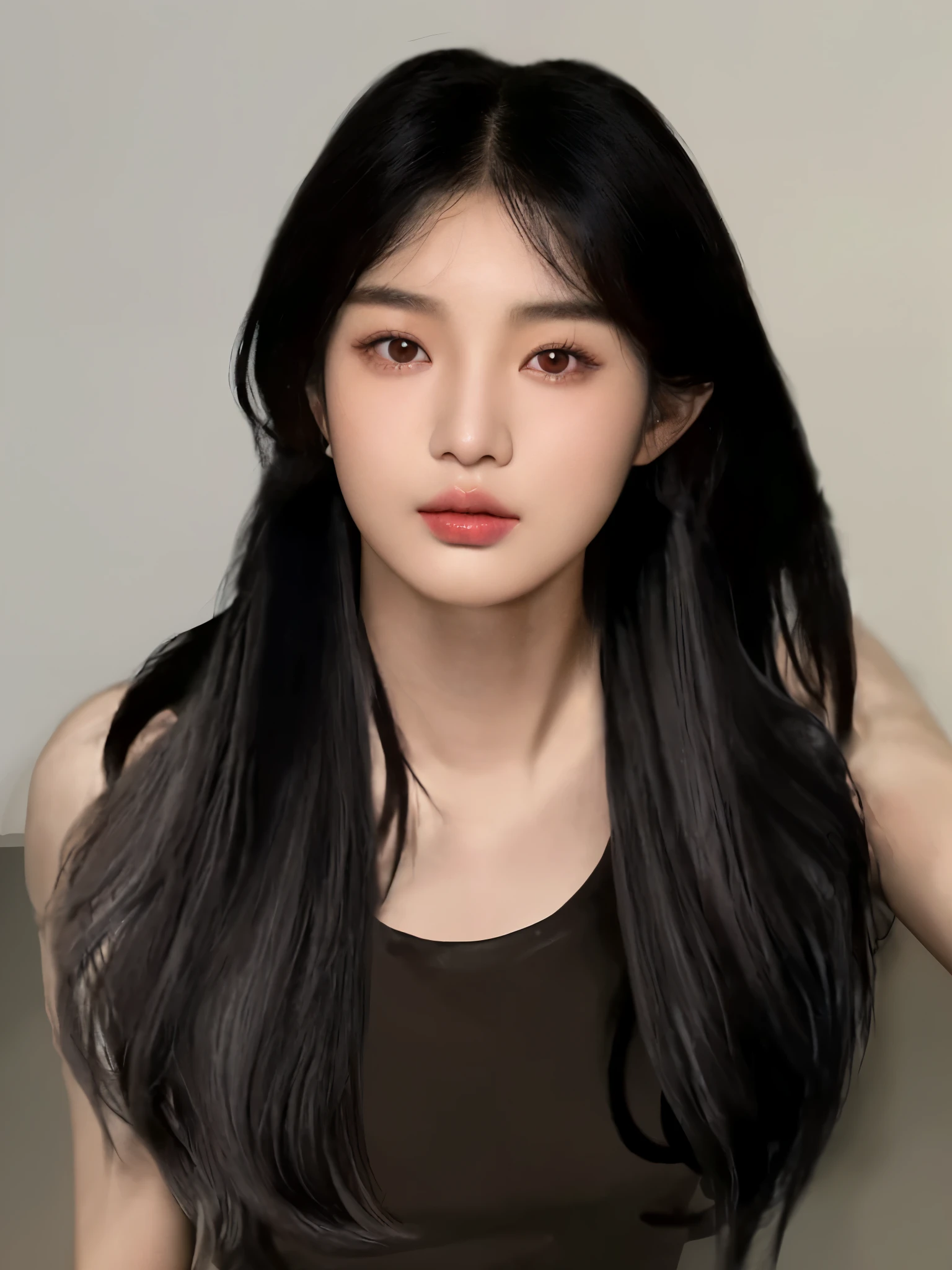 Araff woman,Long black hair,Brown top, young adorable的韩国脸, Beautiful young Korean woman, beautiful korean woman, Portrait of Korean female idol, Blackpink Josie's Portrait, she has black hair,Have bangs, jinyoung shin, actress from korea, korean artist, Beautiful young Korean woman, cute korean face, young adorable