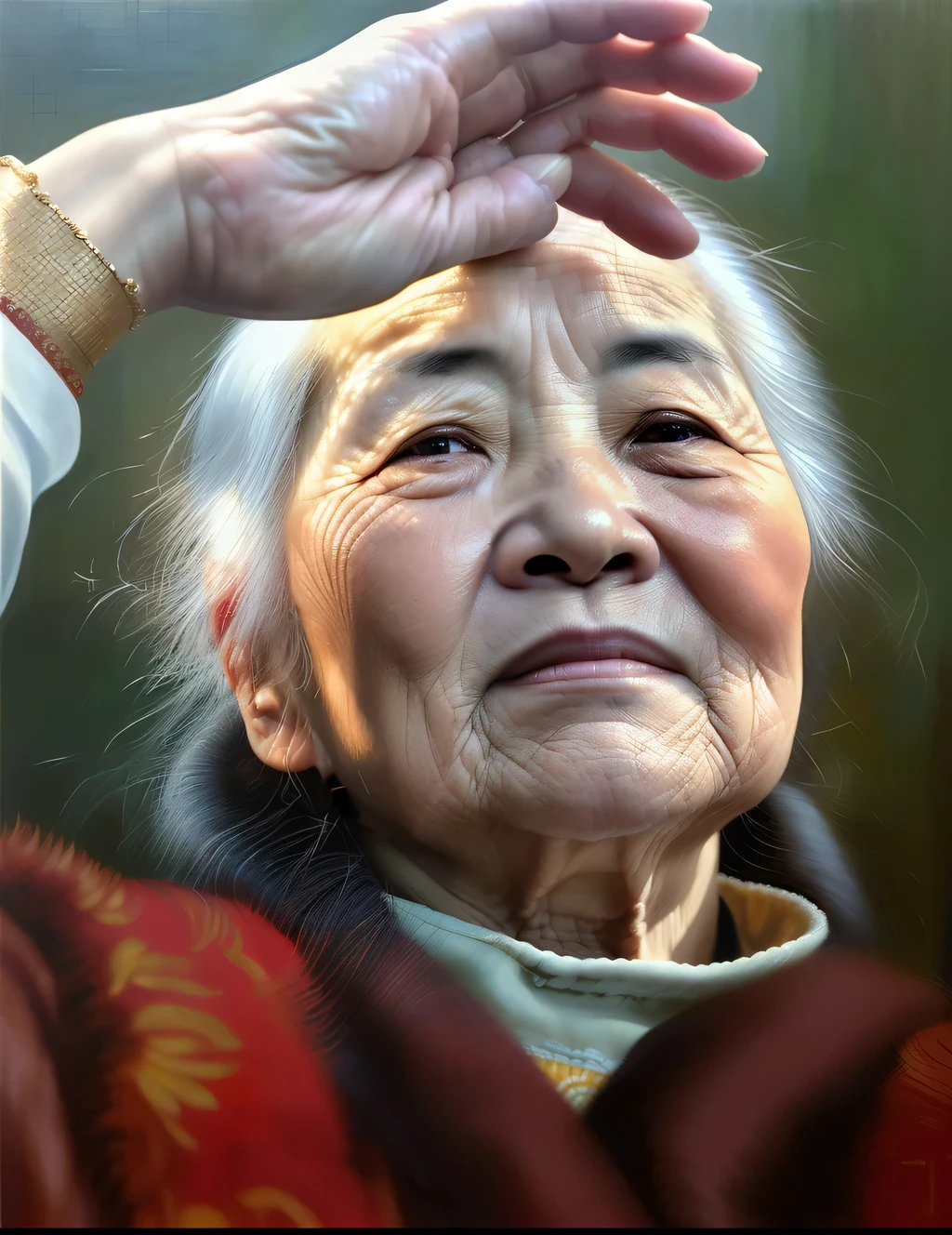 (portrait of elderly asian woman  with  messy wavy black hair and beard, looking at camera:1.2)
(smiling:0.8)
(contemporary modern urban:1.4)
((painting oil impressionist:1.6))
dusk twilight
(character concept art full body portrait:1.4)
(botw genshin:0.6) (ghibli:1.0) (god of war:0.6) (horizon zero dawn:0.6) (assassins creed:1.0) (star wars:1.0) (star trek:1.0) (horizon forbidden west:0.6)
(photo photogenic hdr sharp focus intricate detail composition rule of thirds dof 8k hires reflections bloom saturated glow dawn:1.2)
(particles:0.8)